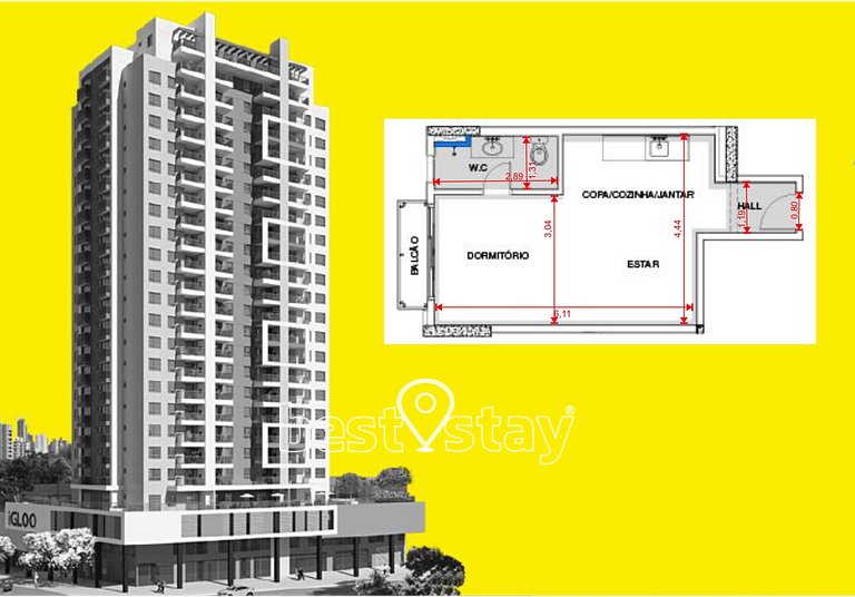 i164A - Studio, Condomínio Clube, Garagem Gratuita