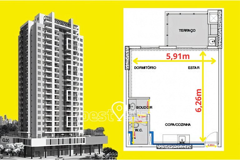 ZEN -1 quarto, churrasqueira, vaga de garagem 131B